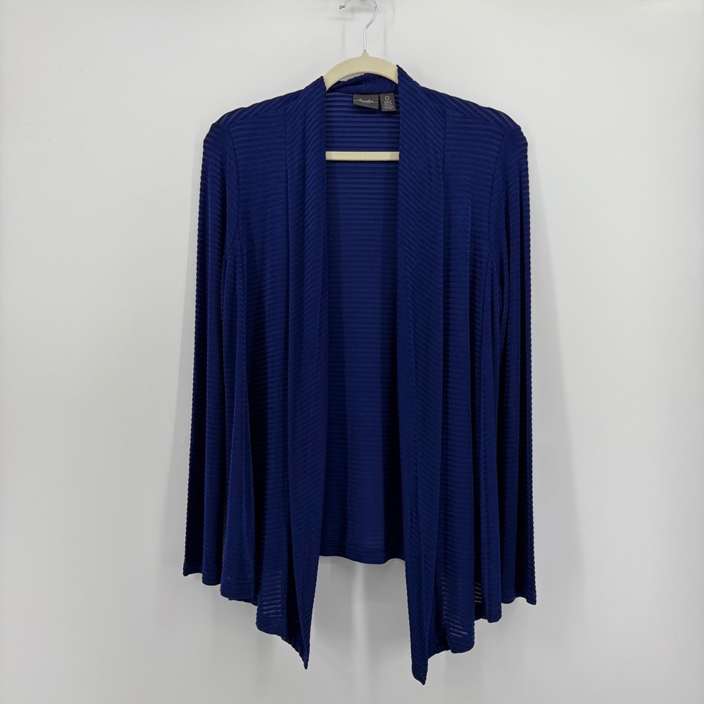Chico's Travelers Womens 0 Small Blue Open Front Cardigan Ribbed Draped Jacket